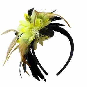 Neon Yellow & Black Feather Fascinator Headband